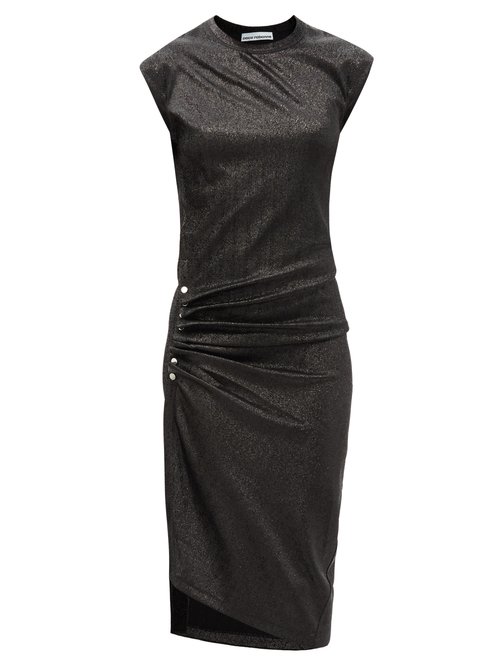 Buy Paco Rabanne - Button-ruched Asymmetric Lurex Midi Dress Black online - shop best Paco Rabanne clothing sales