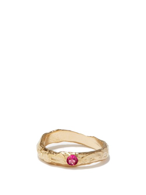 July Faux-ruby & 14kt Gold-plated Ring