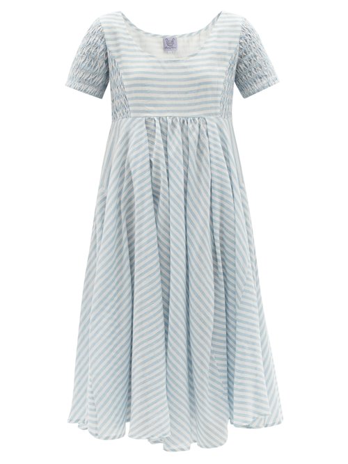 Thierry Colson - Romy Smocked Striped Cotton-voile Dress Blue White