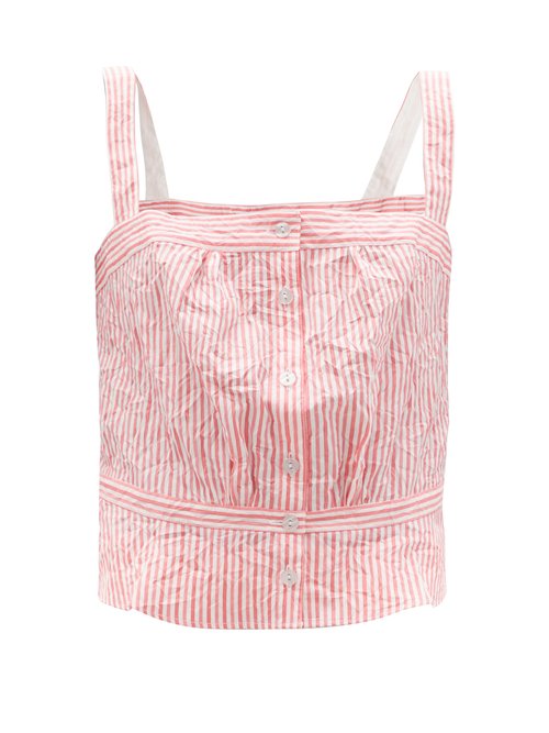 Thierry Colson - Rossa Crinkled Stripe Cotton-sateen Top Pink Stripe