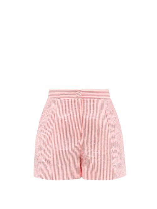 Thierry Colson - Walt High-rise Crinkled Stripe Cotton Shorts Pink Stripe Beachwear