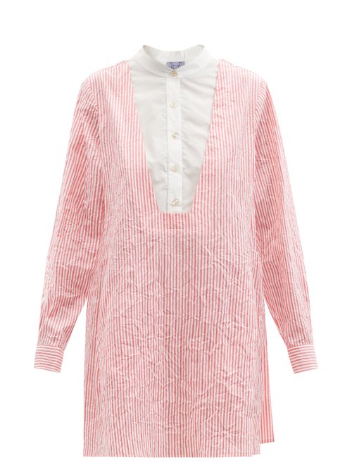 Thierry Colson - Victoria Crinkled Stripe Cotton-sateen Shirt Dress Pink Stripe