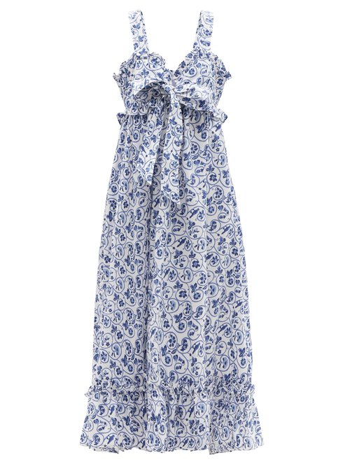 Thierry Colson - Valentina Floral-print Cotton-poplin Dress Blue White
