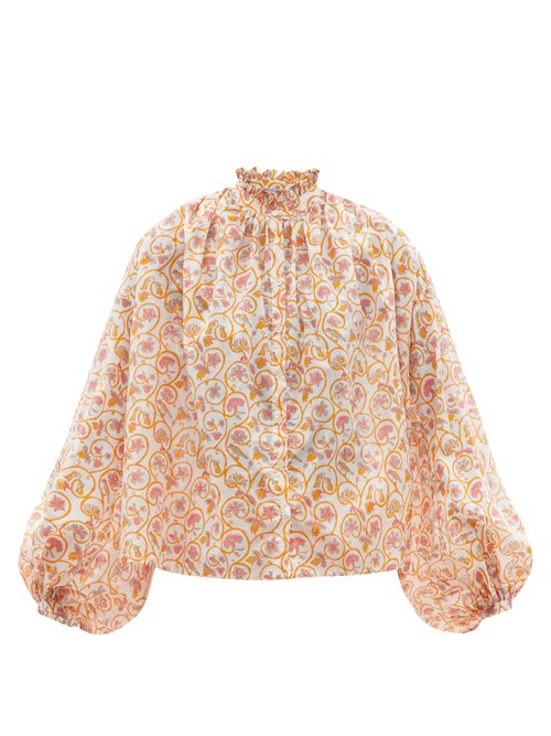 Thierry Colson - Slava Gathered Floral-print Cotton-voile Blouse Yellow Print