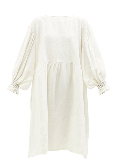 Cawley Studio - Winnie Hand-smocked Linen Dress Ivory
