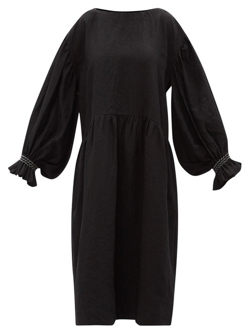 Cawley Studio - Winnie Hand-smocked Linen Dress Black