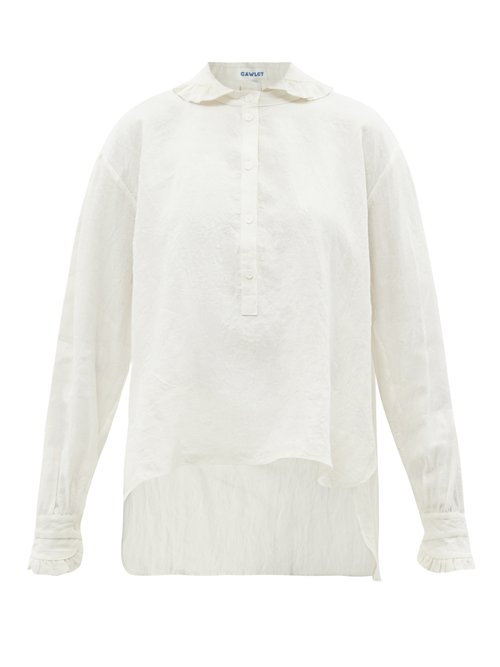 Cawley Studio - Lydbrook Ruffle-trimmed Crinkled-linen Shirt Ivory