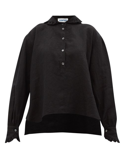 Cawley Studio - Lydbrook Ruffle-trimmed Crinkled-linen Shirt Black