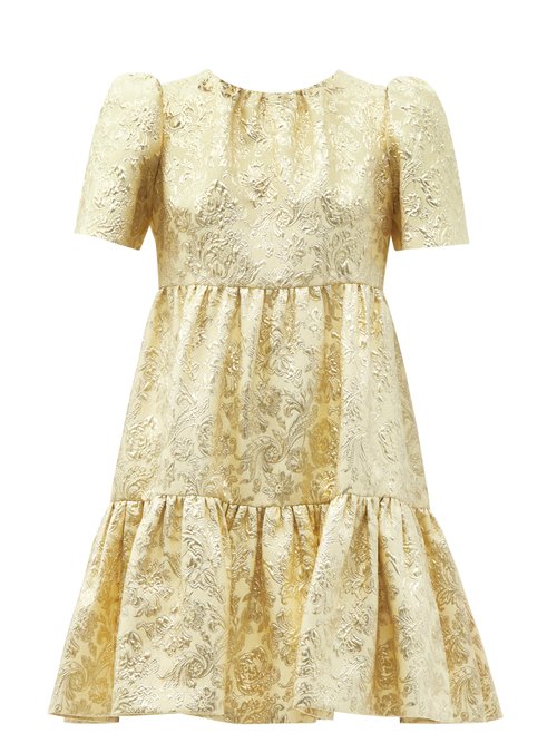 Buy Dolce & Gabbana - Tiered Brocade Mini Dress Yellow Gold online - shop best Dolce & Gabbana clothing sales
