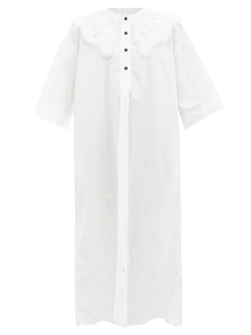 Ganni - Exaggerated-collar Organic-cotton Midi Dress White