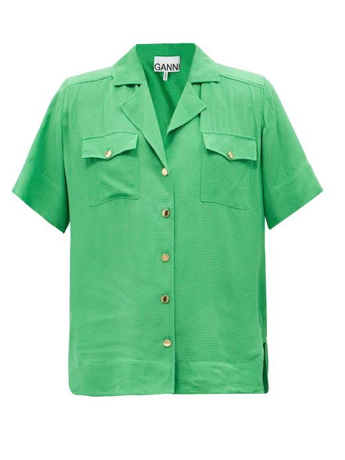 Ganni - Cuban-collar Ripstop Shirt Green