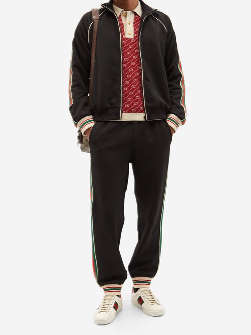 Web-stripe Gg-jacquard Zipped Jersey Track Jacket In Black
