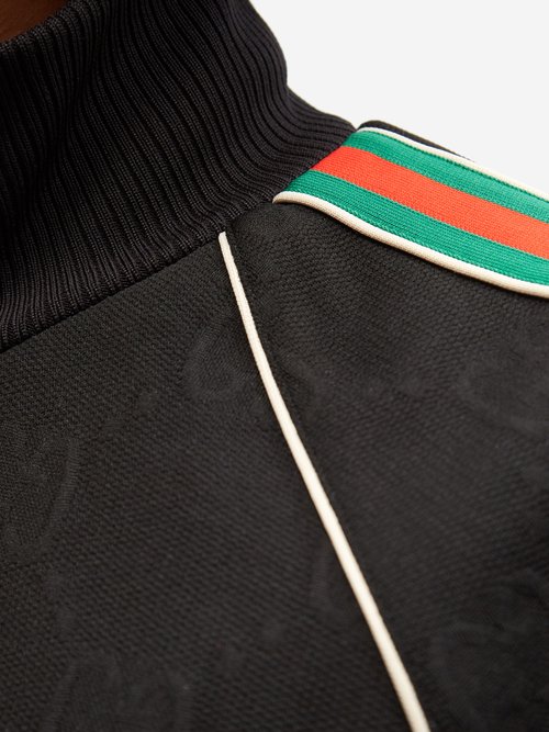 Gucci Web-stripe Gg-jacquard Zipped Jersey Track Jacket In Black