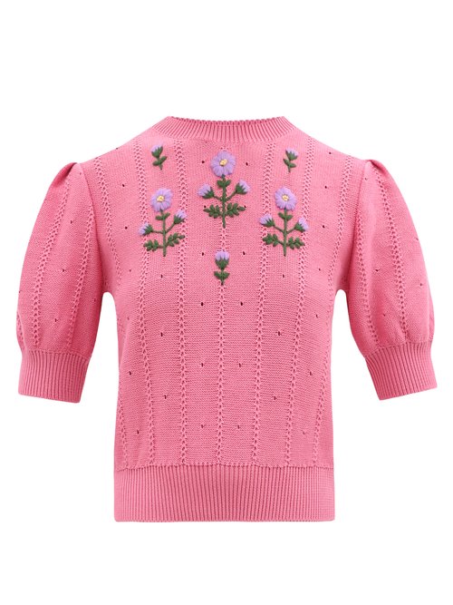 Floral-embroidered Cotton-blend Sweater