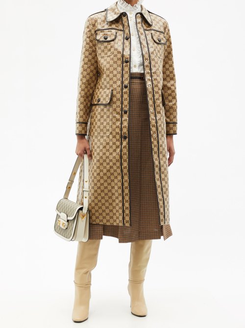 Gucci Gg-jacquard Cotton-blend Canvas Trench Coat In Beige