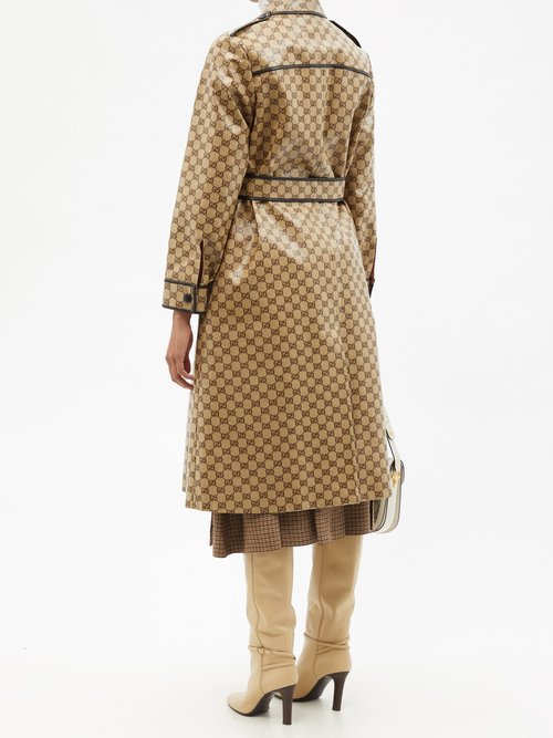 Gucci Gg-jacquard Cotton-blend Canvas Trench Coat In Beige