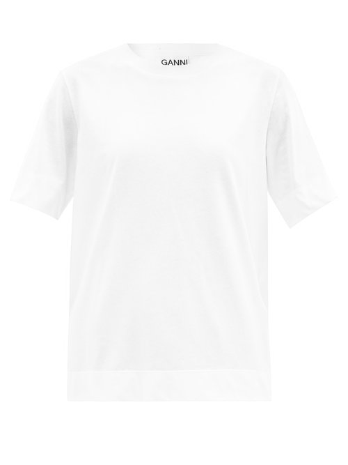 Ganni - Cotton-blend Jersey T-shirt White