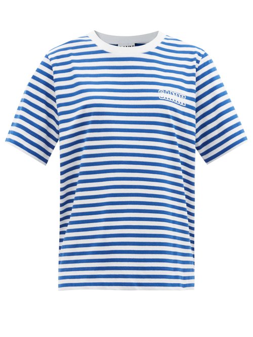 Ganni - Striped Recycled Cotton-blend T-shirt Blue Stripe