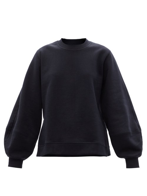 Ganni - Software Puff-sleeve Cotton-blend Sweatshirt Navy