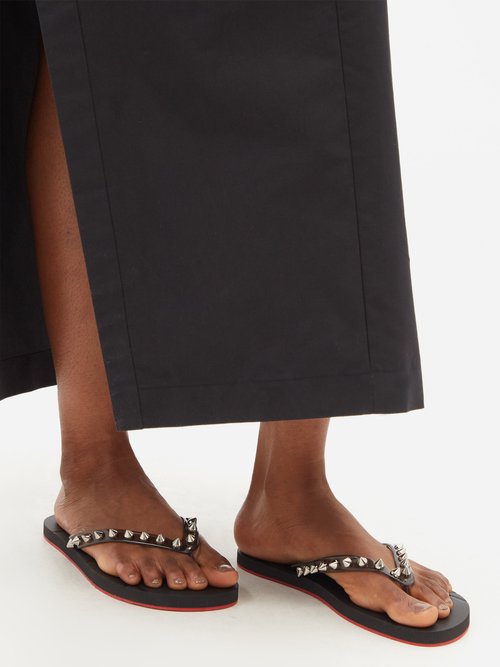 Christian Louboutin Loubi Flip Spikes Donna Flat Sandals In Black