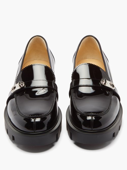 Christian Louboutin, CL Moc black leather strass loafers