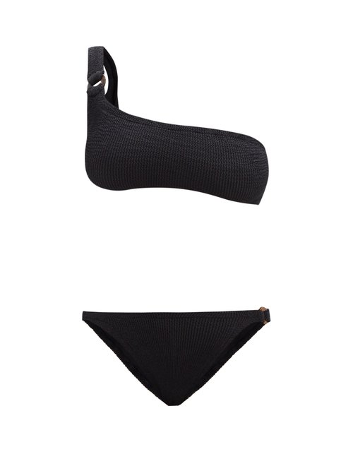 Hunza G - Zadie One-shoulder Crinkle-jersey Bikini Black Beachwear