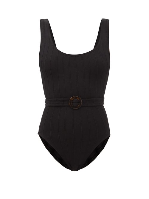 Hunza G - Solitaire Belted Ribbed-jersey Swimsuit Black Beachwear
