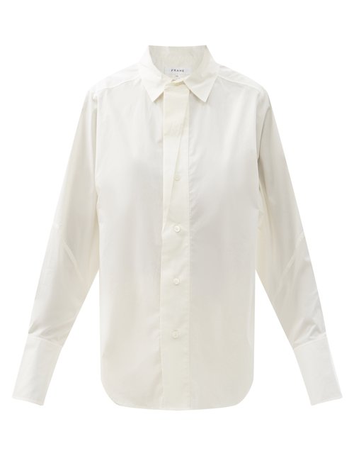 Frame - Oversized Gathered Cotton-poplin Shirt White