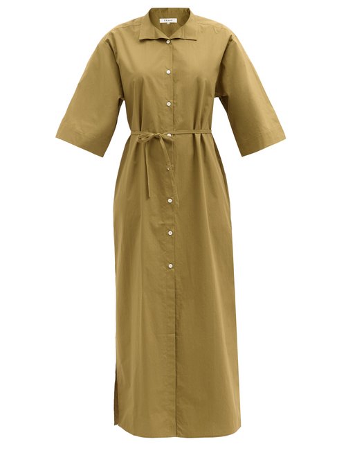 Frame - Side-slit Cotton-poplin Shirt Dress Khaki