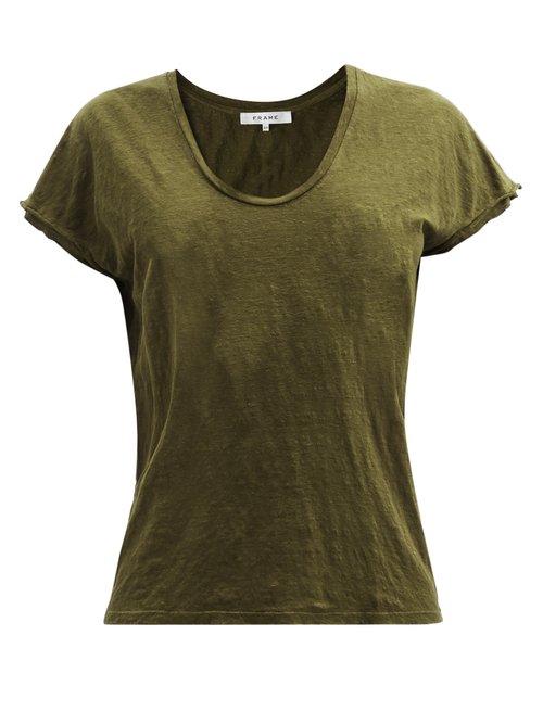 Frame - Easy Scoop-neck Organic-linen T-shirt Khaki