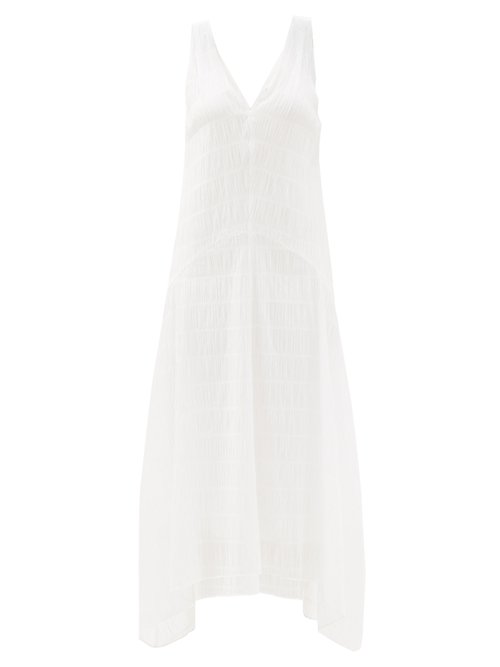 Frame - Savannah Ruched Cotton-blend Midi Dress White