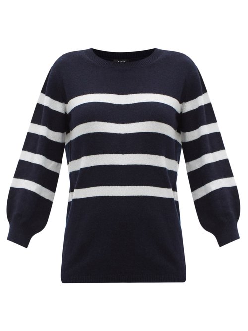 A.P.C. - Lizzy Cropped-sleeve Striped Cotton-blend Sweater Navy Stripe