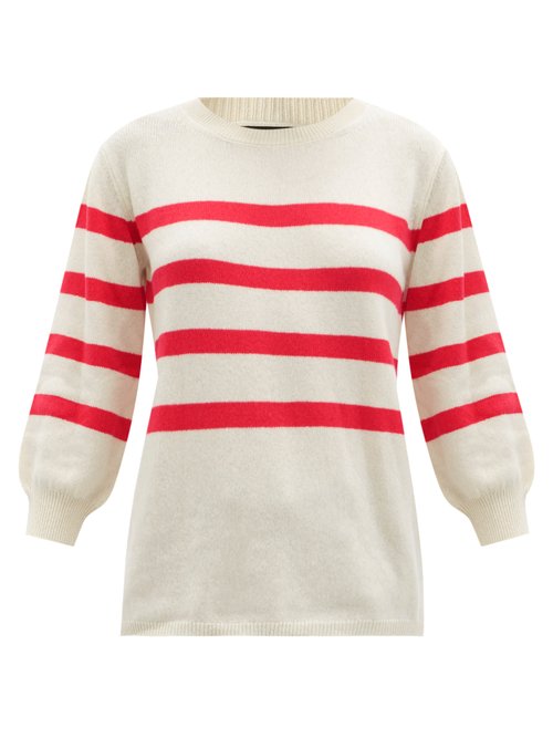 A.P.C. - Lizzy Cropped-sleeve Striped Cotton-blend Sweater Cream Stripe