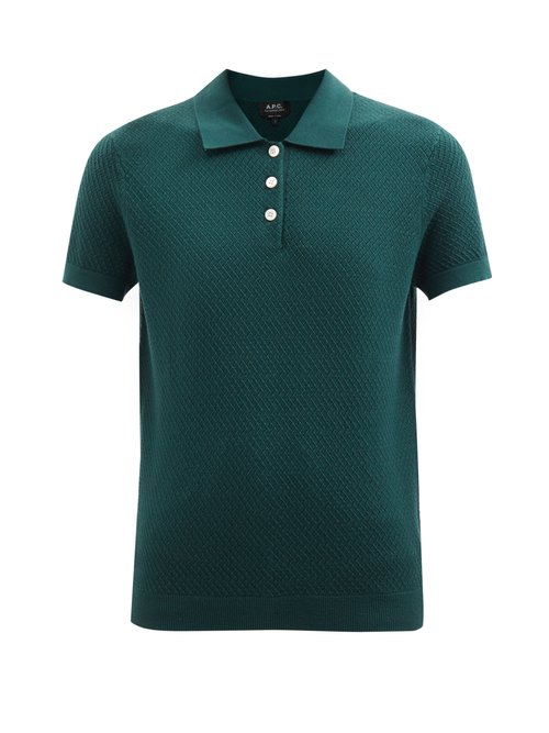 Buy A.P.C. - Maria Knitted Polo Shirt Dark Green online - shop best A.P.C. 