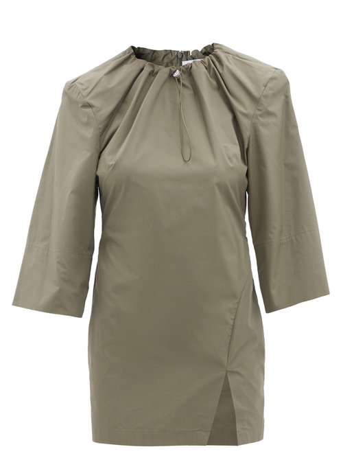 The Attico - Drawstring-neck Cotton-poplin Mini Dress Khaki