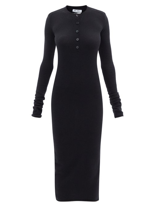 The Attico - Open-back Wool-blend Midi Dress Black