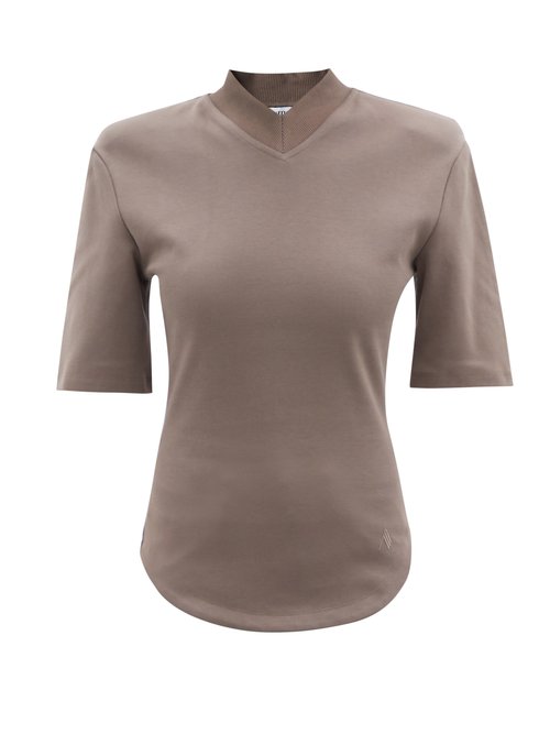 The Attico - Padded-shoulder Cotton-jersey T-shirt Light Brown