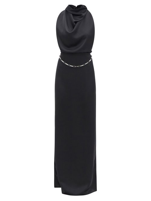 The Attico - Chain-embellished Open-back Satin Dress Black