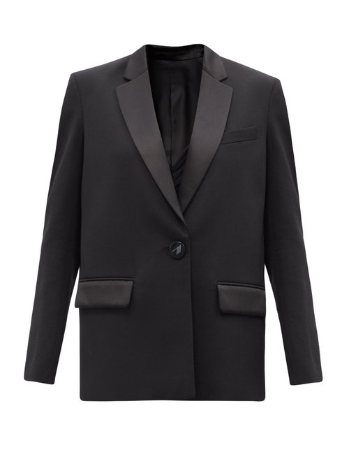 The Attico - Single-breasted Wool-blend Crepe Tuxedo Blazer Black
