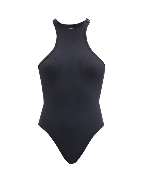The Attico - Halterneck Racerback Ribbed Swimsuit Black Beachwear