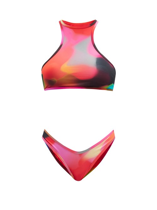 Swirl-print High-neck Bikini