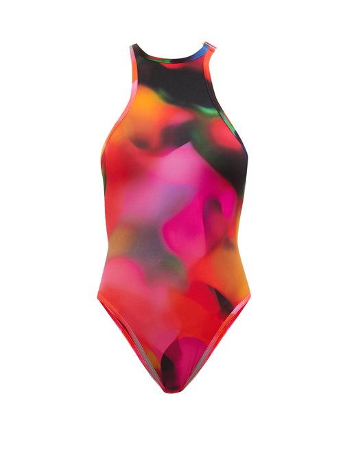 The Attico - Halterneck Racerback Printed Swimsuit Multi Beachwear