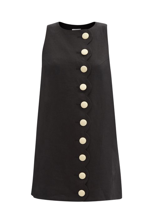 Buy Lisa Marie Fernandez - Scalloped-edge Linen Shift Dress Black online - shop best Lisa Marie Fernandez clothing sales