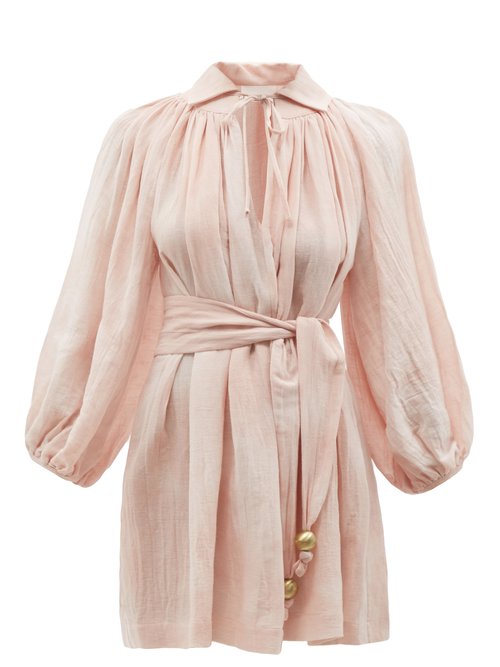 Lisa Marie Fernandez - Poet Belted Cotton-blend Mini Dress Pink