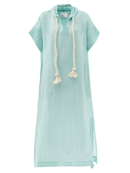 Lisa Marie Fernandez - Drawcord Hooded Linen-blend Kaftan Green Beachwear