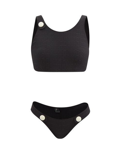 Lisa Marie Fernandez - Buttoned Scoop-neck Textured-jersey Bikini Black Beachwear