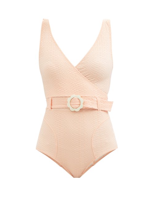 Lisa Marie Fernandez - Yasmin Belted Textured Swimsuit Pink Beachwear
