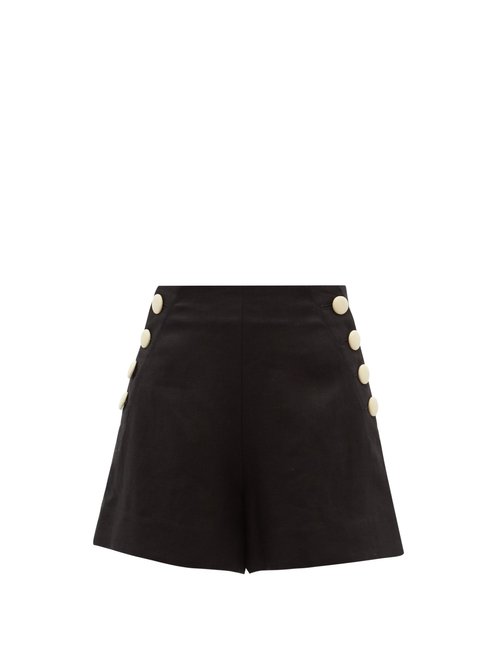 Lisa Marie Fernandez - Buttoned Linen Shorts Black Beachwear