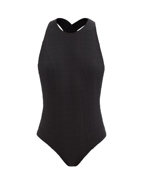 Lisa Marie Fernandez - Crossover-strap Textured Swimsuit Black Beachwear