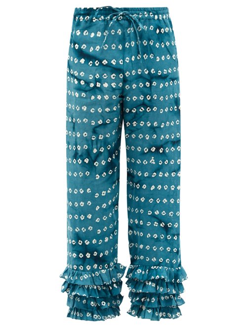 Muzungu Sisters - Talitha Shibori-print Linen Cropped Trousers Blue Print Beachwear